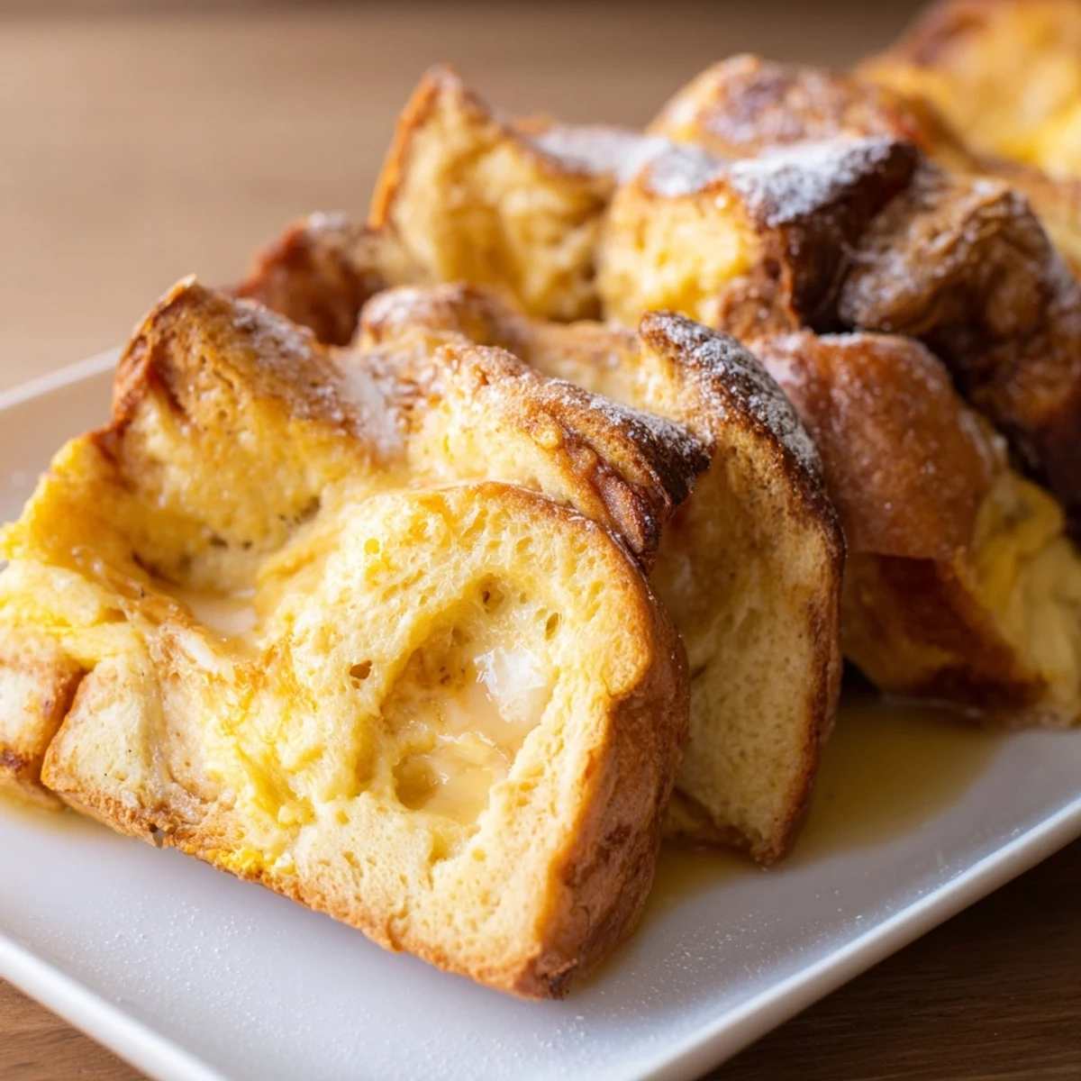 A warm, comforting image of Soft Spice Baked French Toast Casserole, perfect for a cozy brunch.