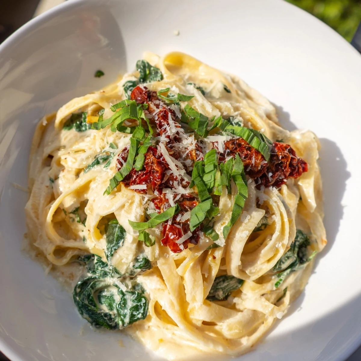 One-Pot Creamy Tuscan Garlic Herb Pasta, a creamy, glistening bowl of Italian comfort food.