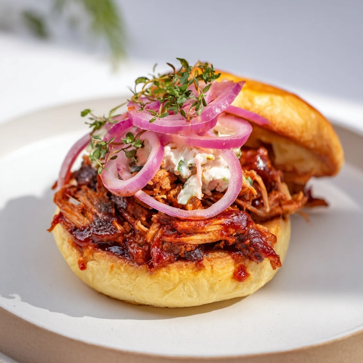 Fire-Kissed BBQ Pulled Pork Sandwiches, succulent shredded pork piled high on toasted, golden buns, and ready to enjoy.