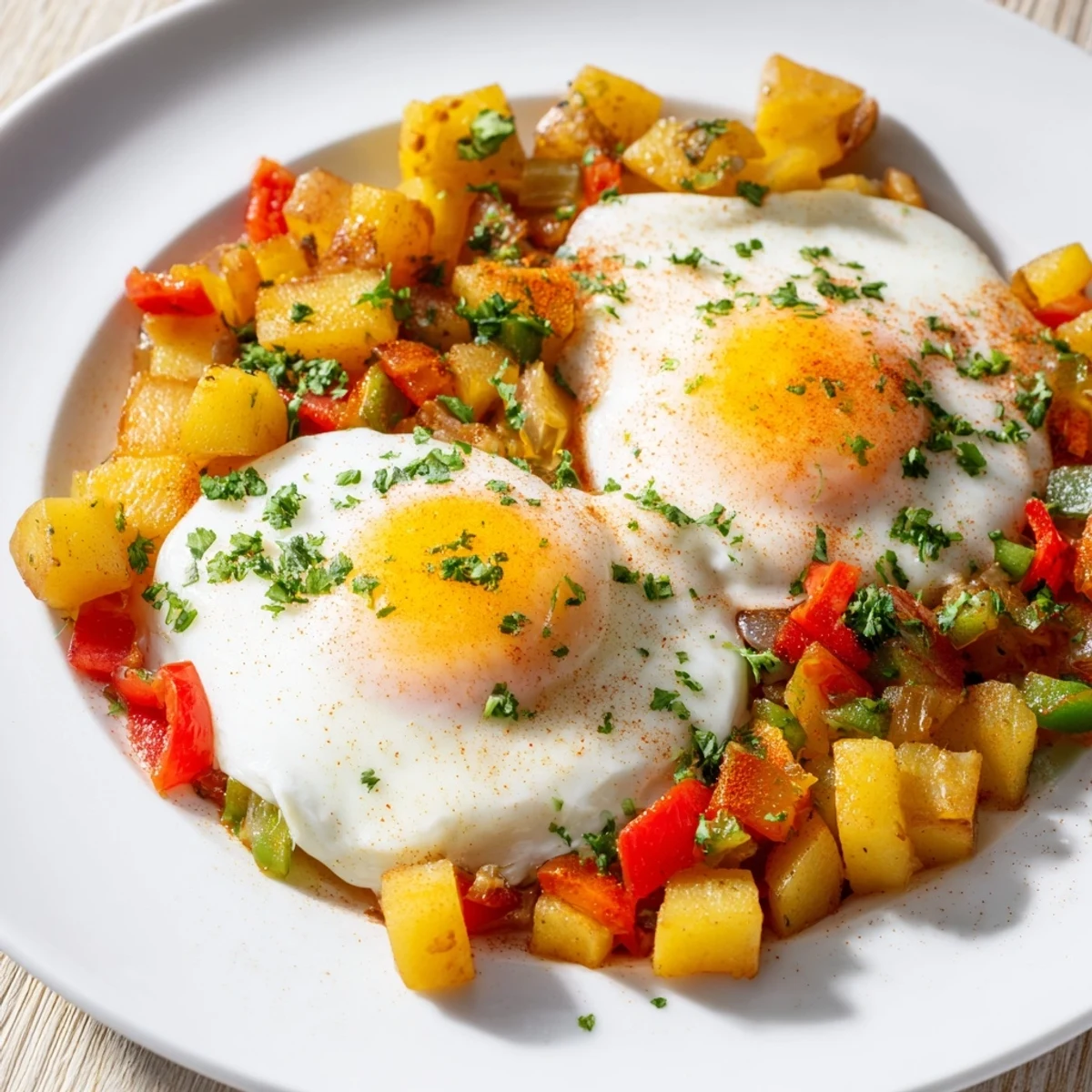 Golden potatoes and eggs cook perfectly in this Simple Skillet Egg and Potato Hash, a hearty breakfast.