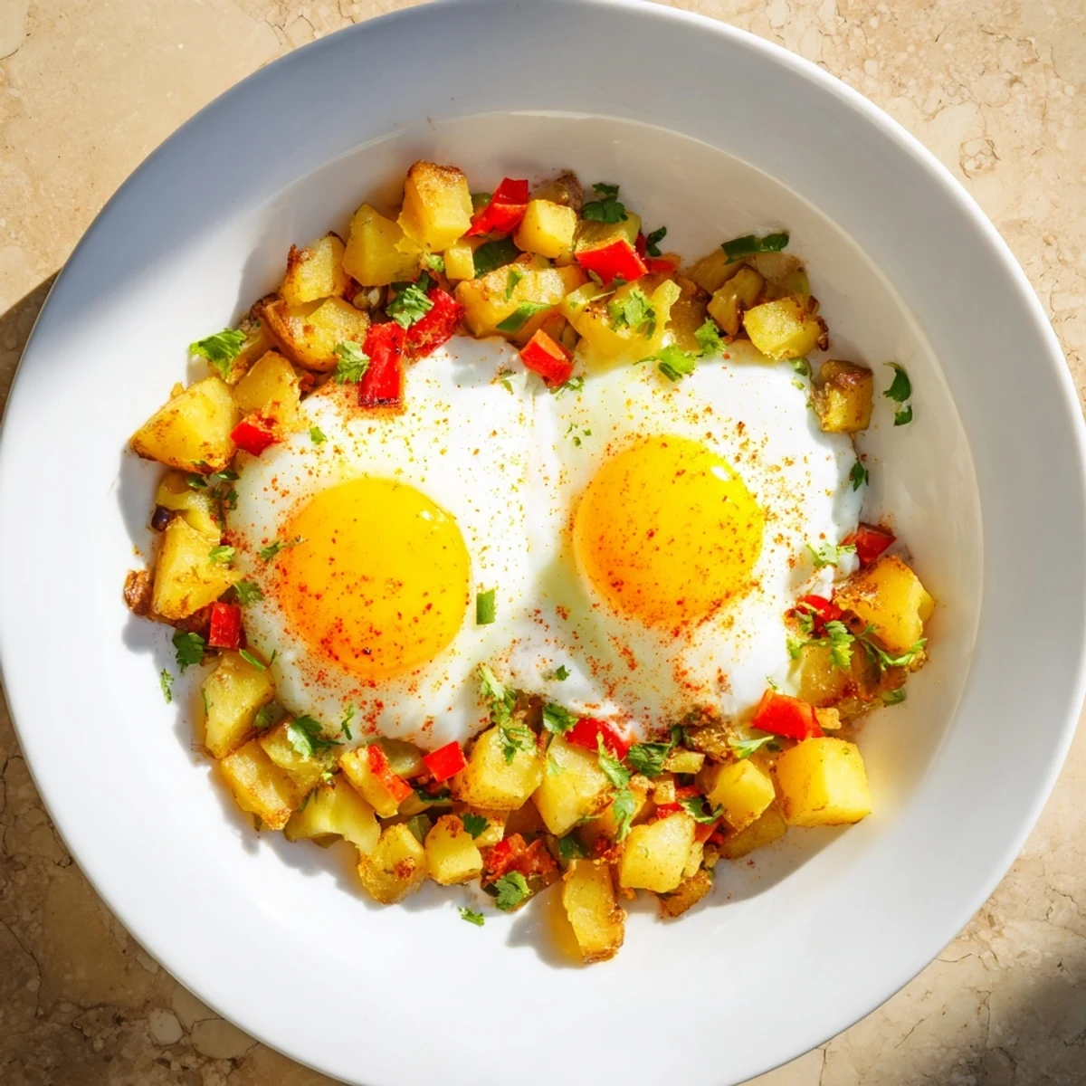 Imagine the savory aroma of this Simple Skillet Egg and Potato Hash, ready in one pan, served warm.