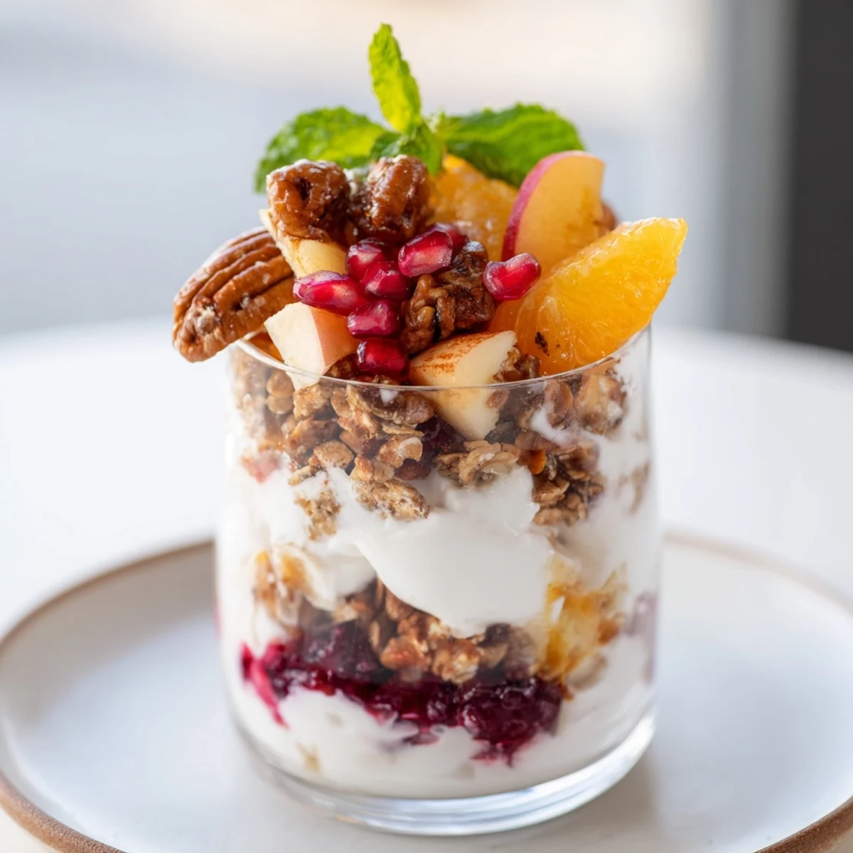 This vibrant Christmas pudding yogurt parfait bar features a beautiful blend of textures and tastes.