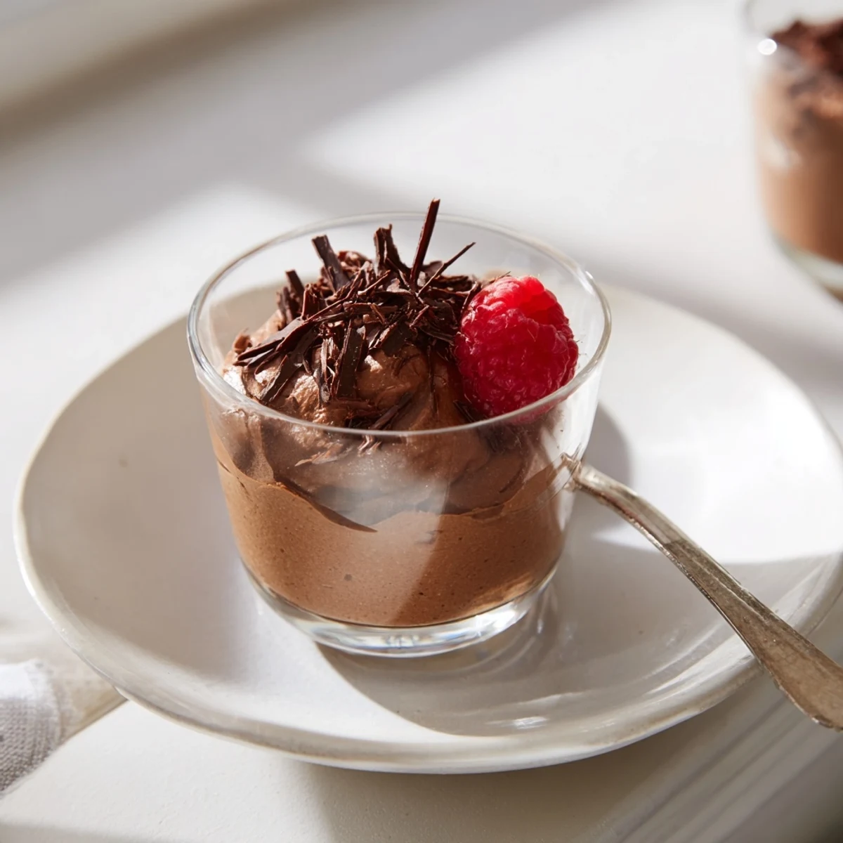 Rich, decadent chocolate mousse dessert cups, elegantly chilled and ready for a special occasion.