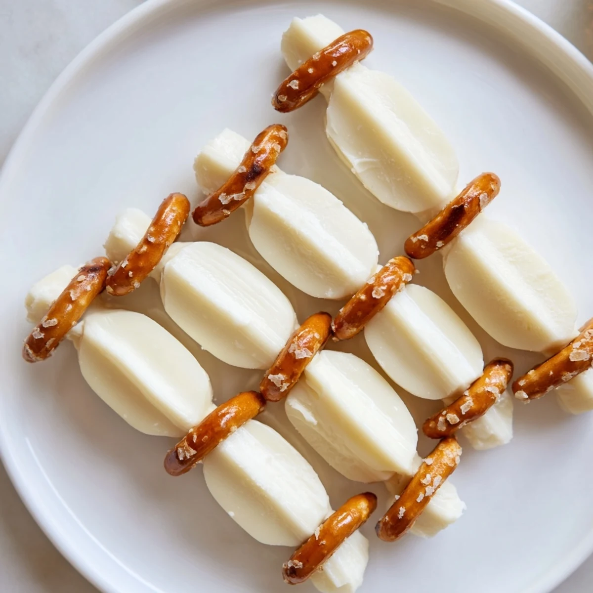 Creamy string cheese and crunchy pretzel rods make a fun, delightful snack for kids.