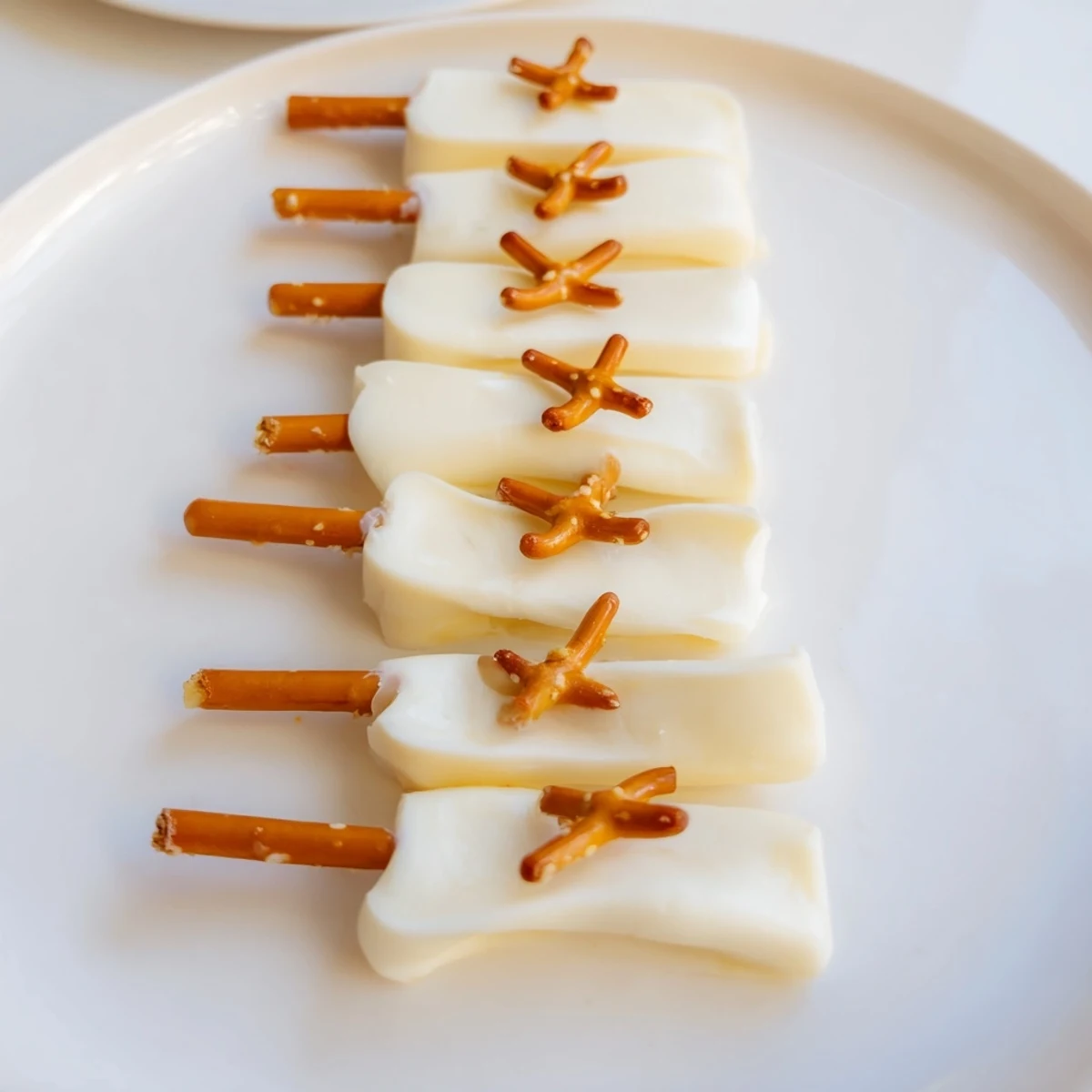 Enjoy the simple combination of string cheese and pretzel rods; a quick, savory, and easy snack.