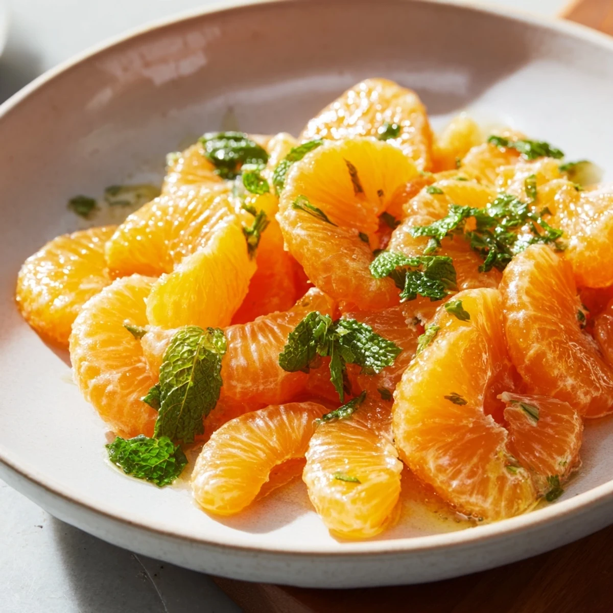 Vibrant clementine and mint winter fruit salad, bursting with citrus, a light and refreshing dessert.