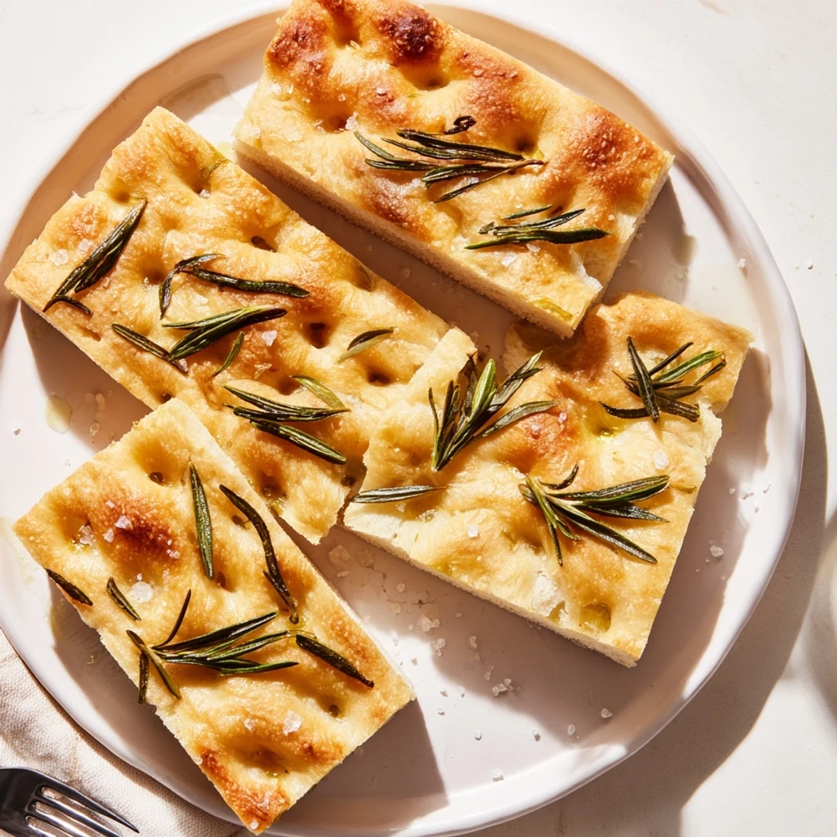 Flatbread Holiday Bread, dimpled and glistening, sprinkled with sea salt before baking.