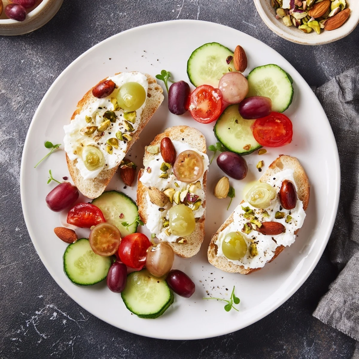 A tempting view of a festive Zero-Proof Celebration Spread platter, including fresh fruit alongside other delicacies.