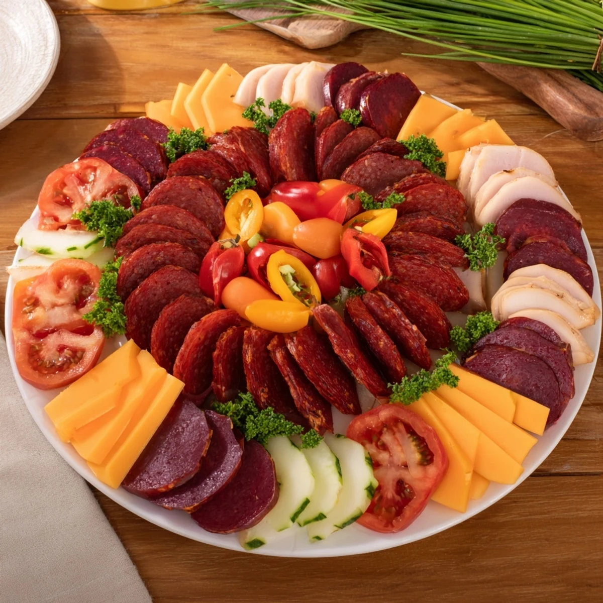 The Keto Power Plate overflows with colorful meats, cheeses, and vegetables, ready to eat now.