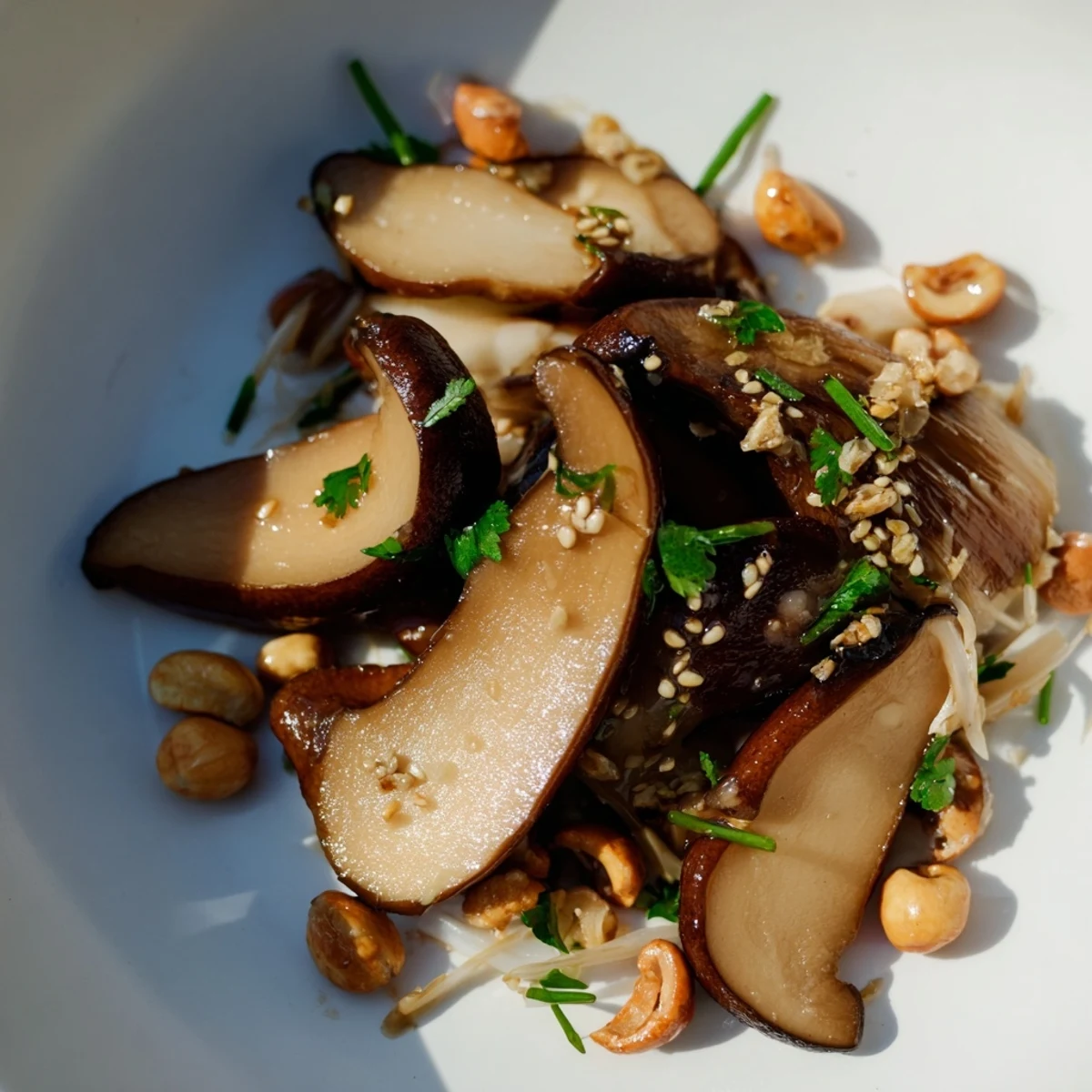 A visually appealing Umami Bomb Asian Delight board, showcasing earthy mushrooms and seaweed snacks elegantly arranged.