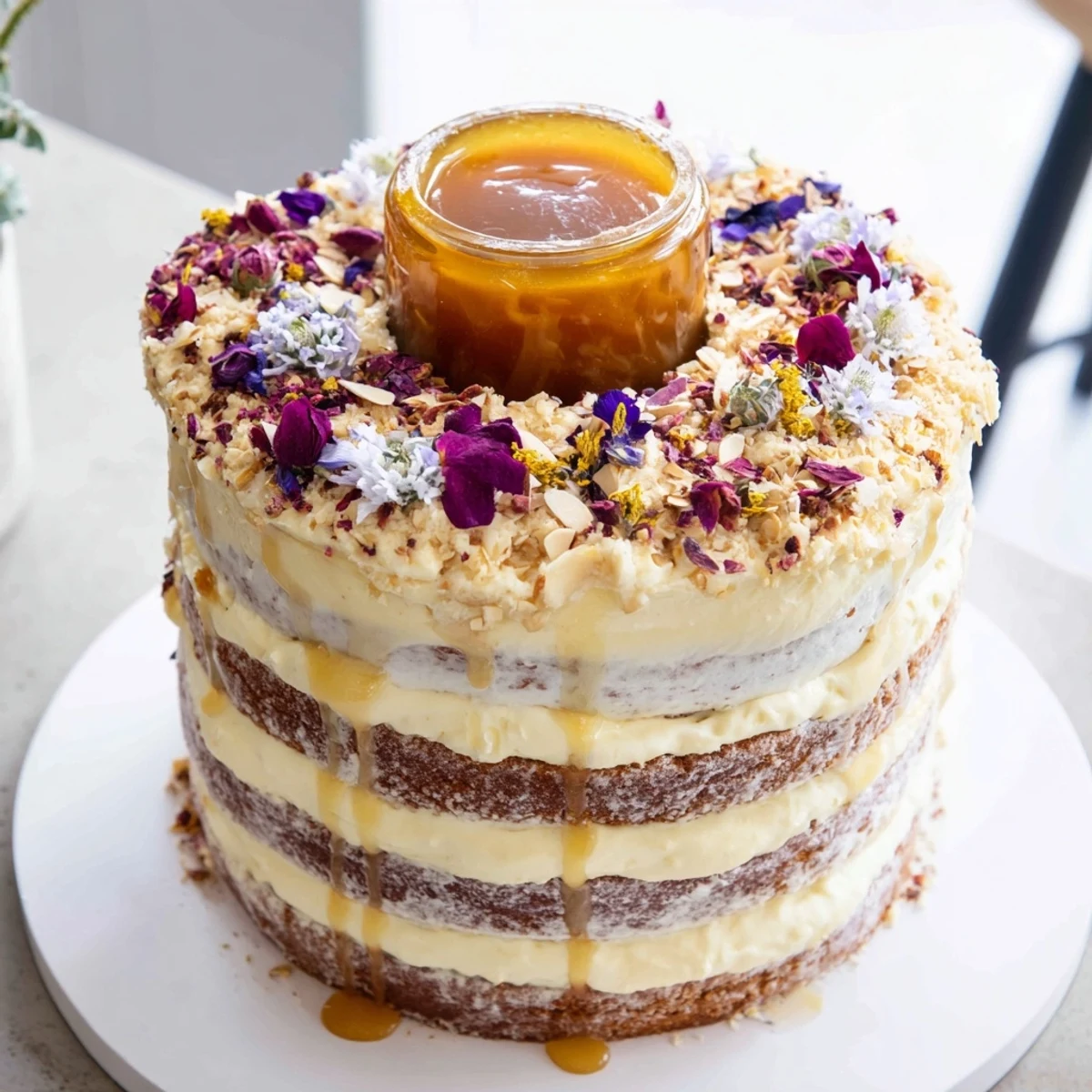 Golden honey flowing from the center of this Honey-Drip dessert is a sweet sensation.