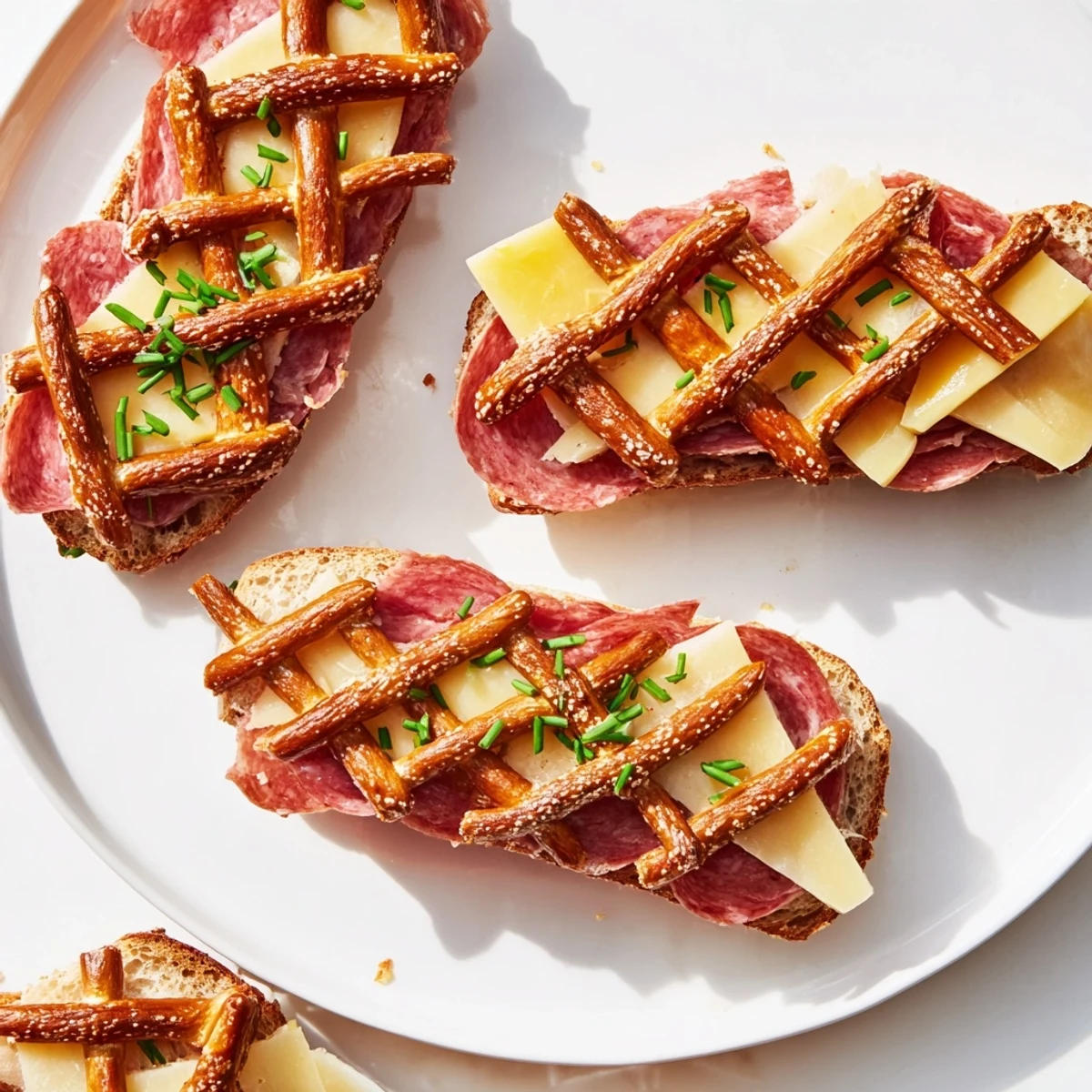 A gorgeous Lattice Window, featuring pretzel stick lattice atop cured meats and cheddar, is a savory delight.