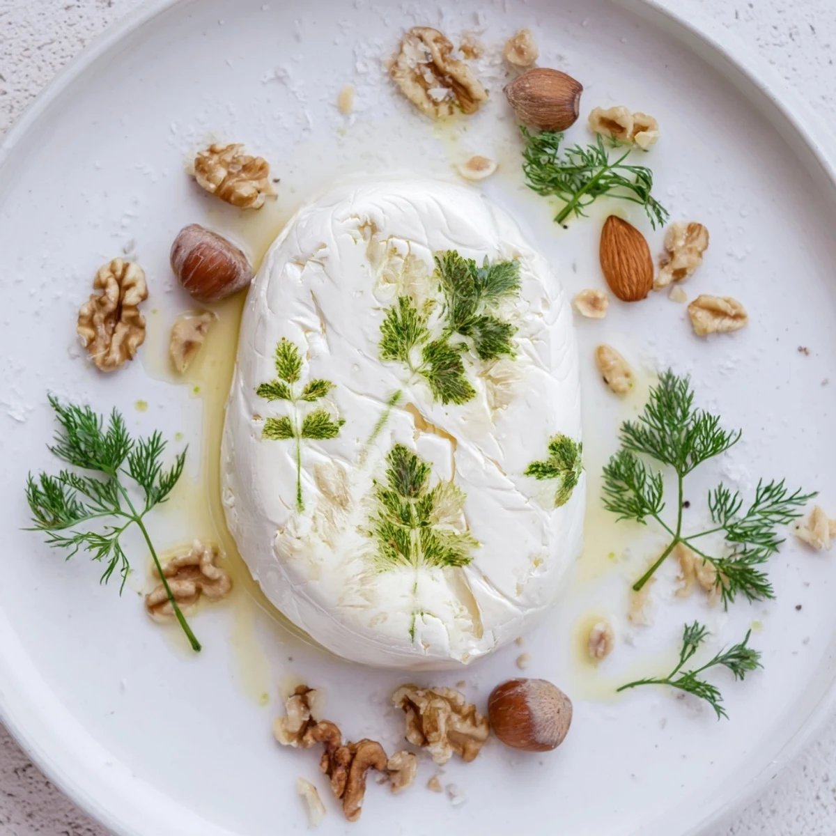This colorful The Fossil Record appetizer artfully displays cheese "fossils" with herb imprints and cracked nuts.
