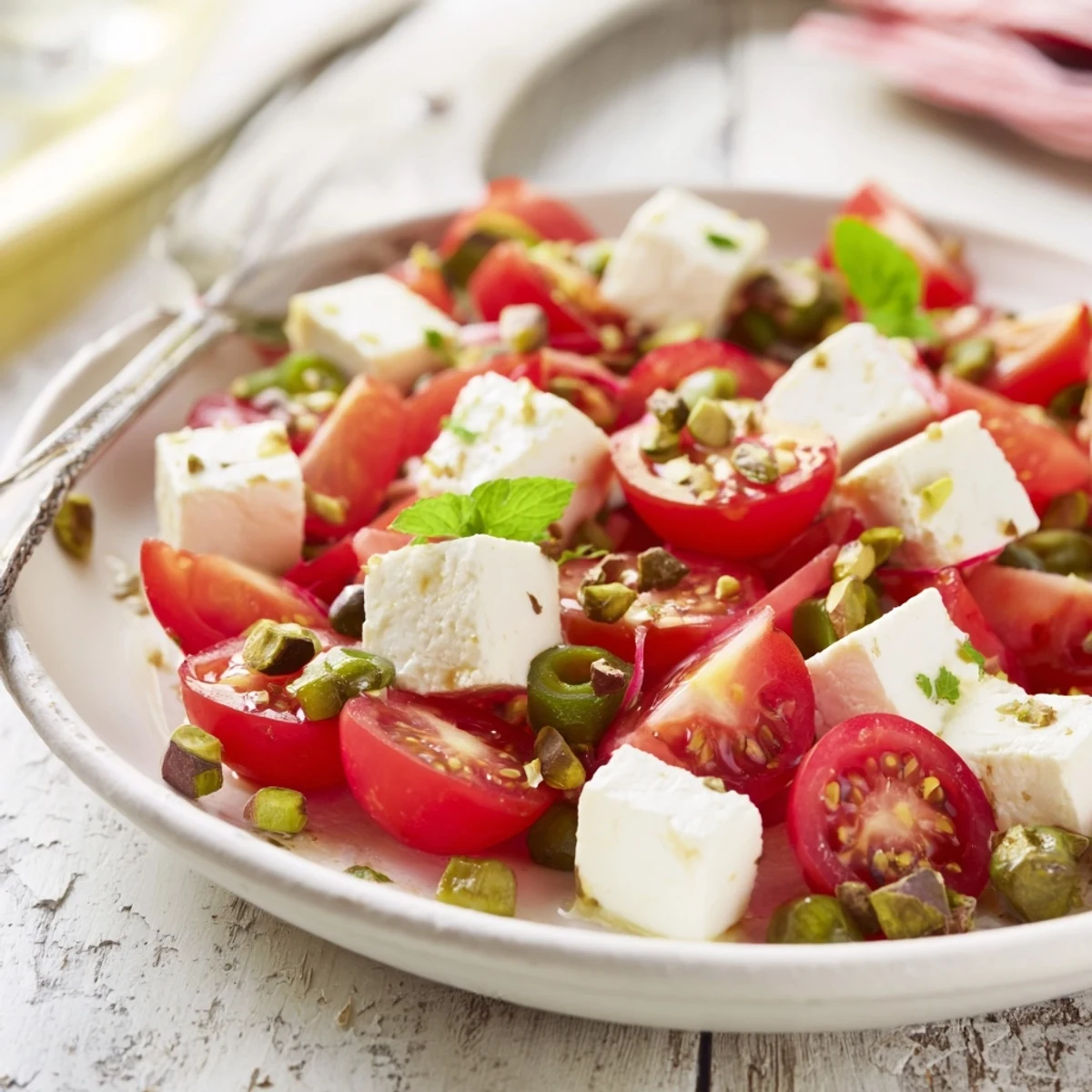 A top-down view of The Hanging Gardens appetizer, featuring fresh ingredients arranged as an edible garden.
