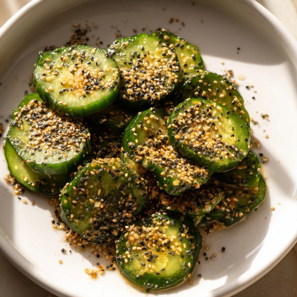 Freshly made cucumber shakers, a vibrant, low-carb snack showcasing the savory flavor of everything bagel seasoning.