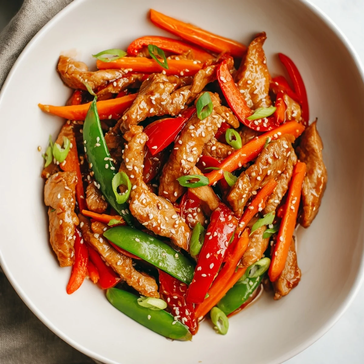 Enjoy flavorful Sweet Teriyaki Pork Stir-Fry, a home-cooked meal full of savory notes and fresh ingredients.