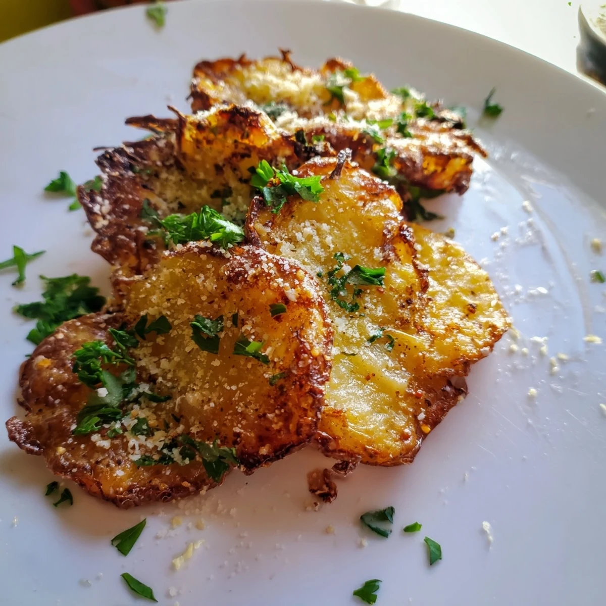 Golden Garlic Parmesan Potatoes, ultra-crispy with a flavorful garlic and Parmesan coating.