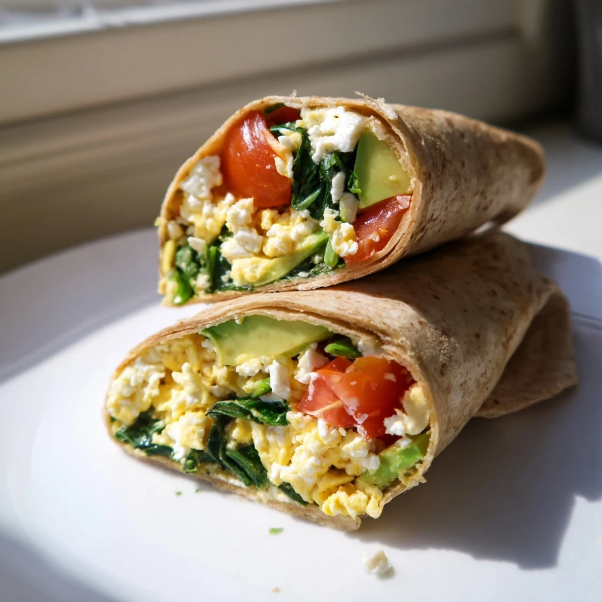 Golden, fluffy feta egg wrap, a delicious Mediterranean-inspired breakfast, packed with fresh ingredients.