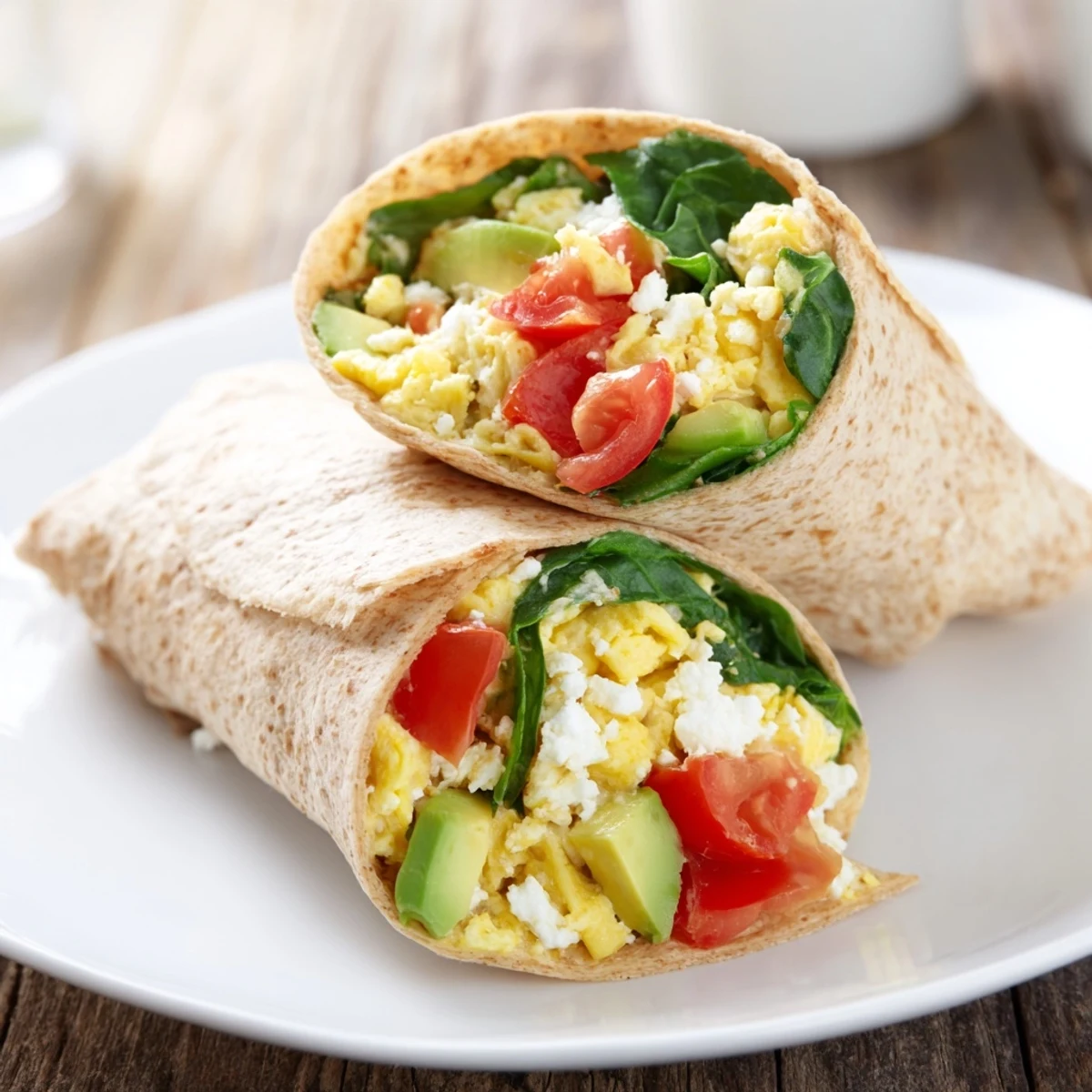 Feta egg wrap filled with creamy eggs, vegetables, and feta cheese, ready to be enjoyed.