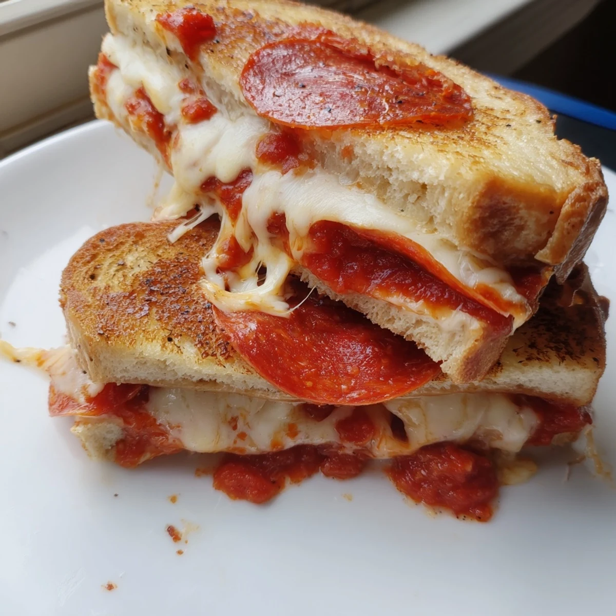 Gooey mozzarella melts in a golden-brown Pizza Grilled Cheese, perfect for a satisfying lunch.