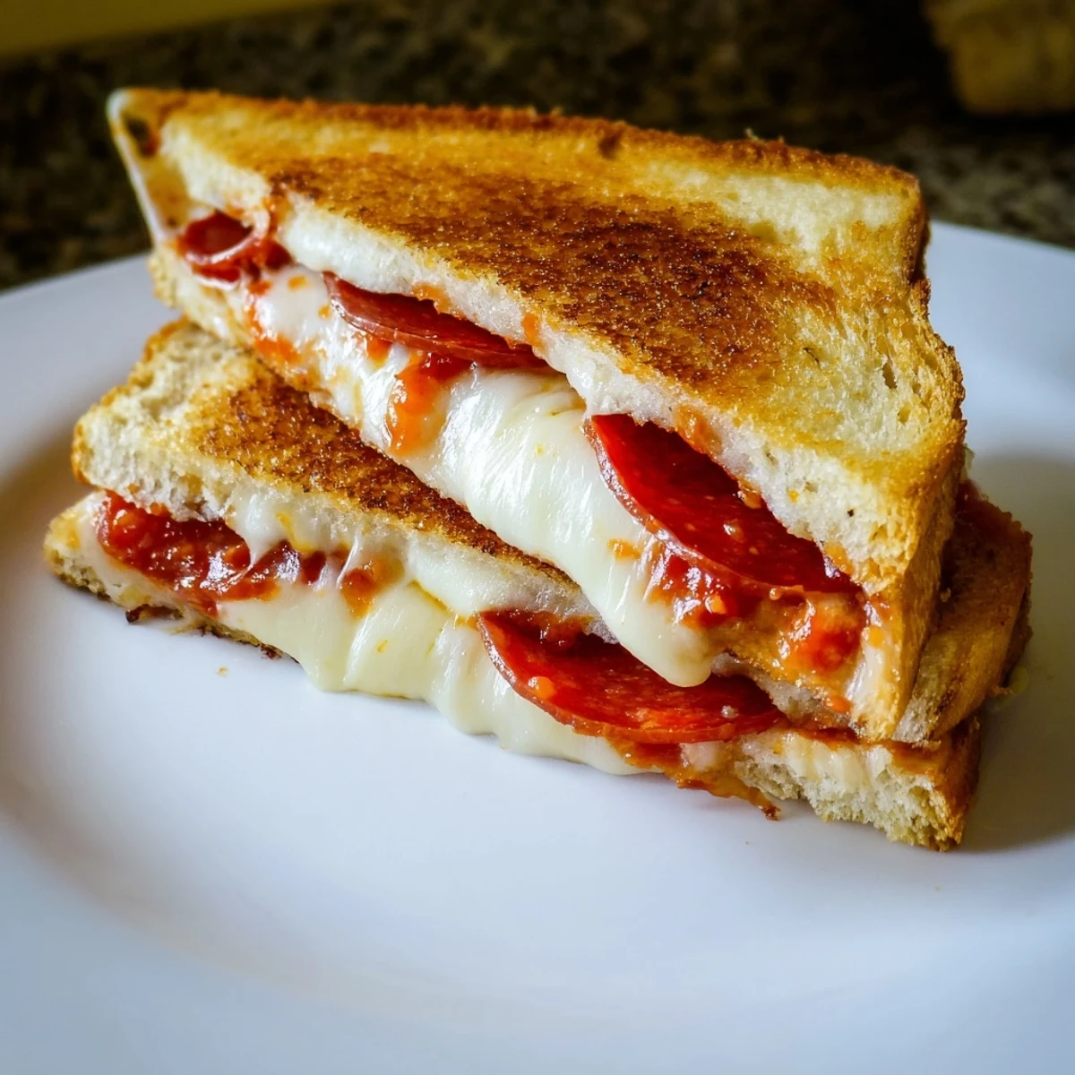 Enjoy a warm slice of this easy Pizza Grilled Cheese recipe with dipping marinara on the side.