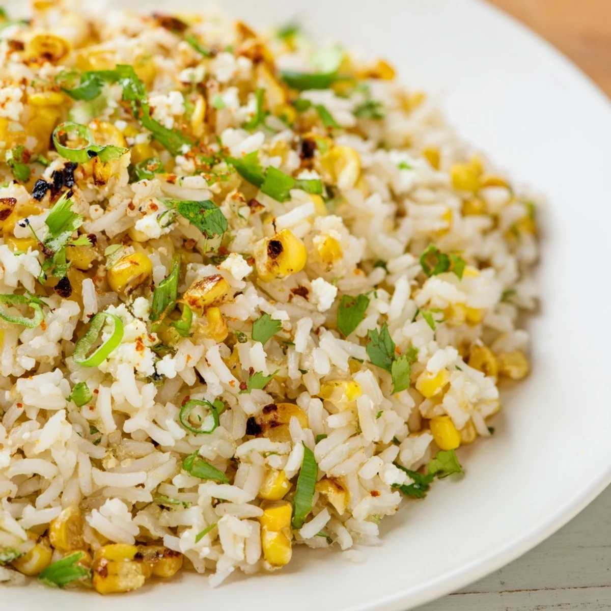 Fluffy Mexican Street Corn Rice, bursting with charred corn and creamy cotija cheese, ready to be served.