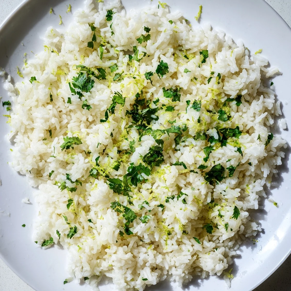 Fluffy Cilantro Lime Rice glistening, a vibrant vegetarian side dish with lime and cilantro.