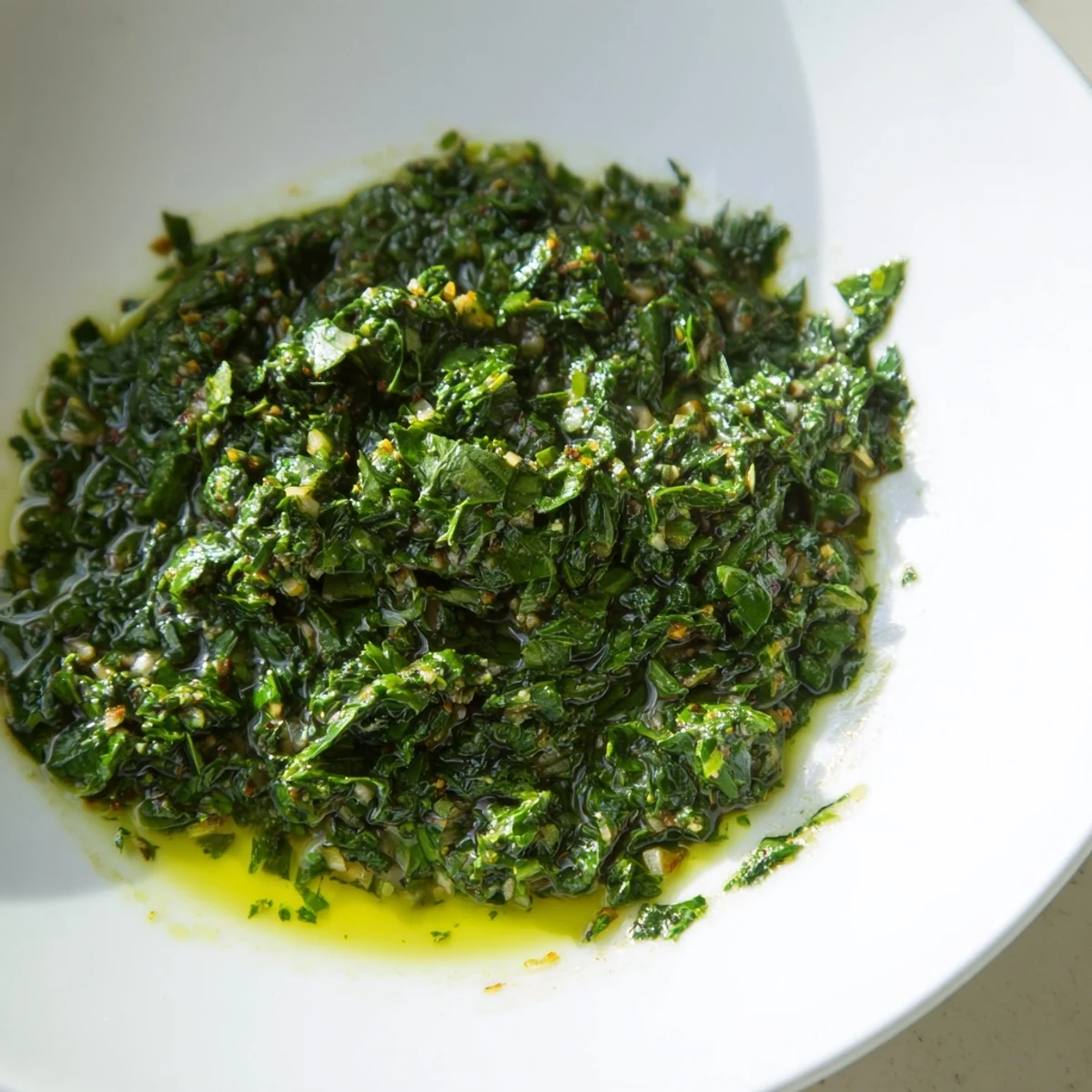 Vibrant bowl of Moroccan Chermoula Marinade, showcasing fresh herbs and bright citrus perfectly.