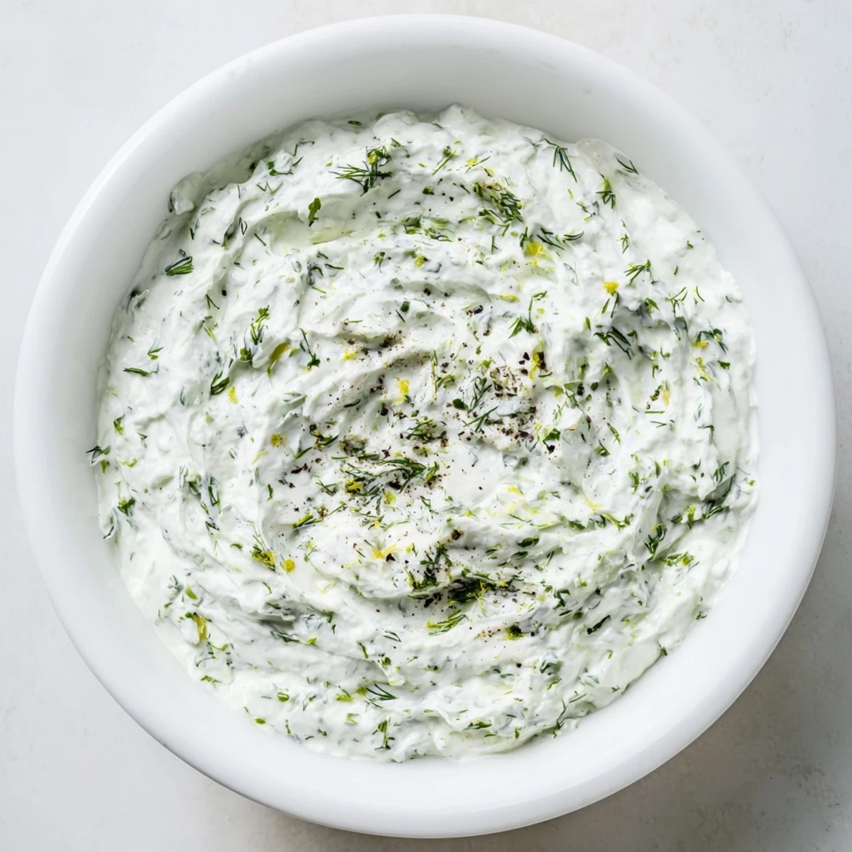 Fresh Greek Yogurt Herb Dip garnished with dill and chives, served in a rustic bowl with colorful vegetable crudités for dipping.