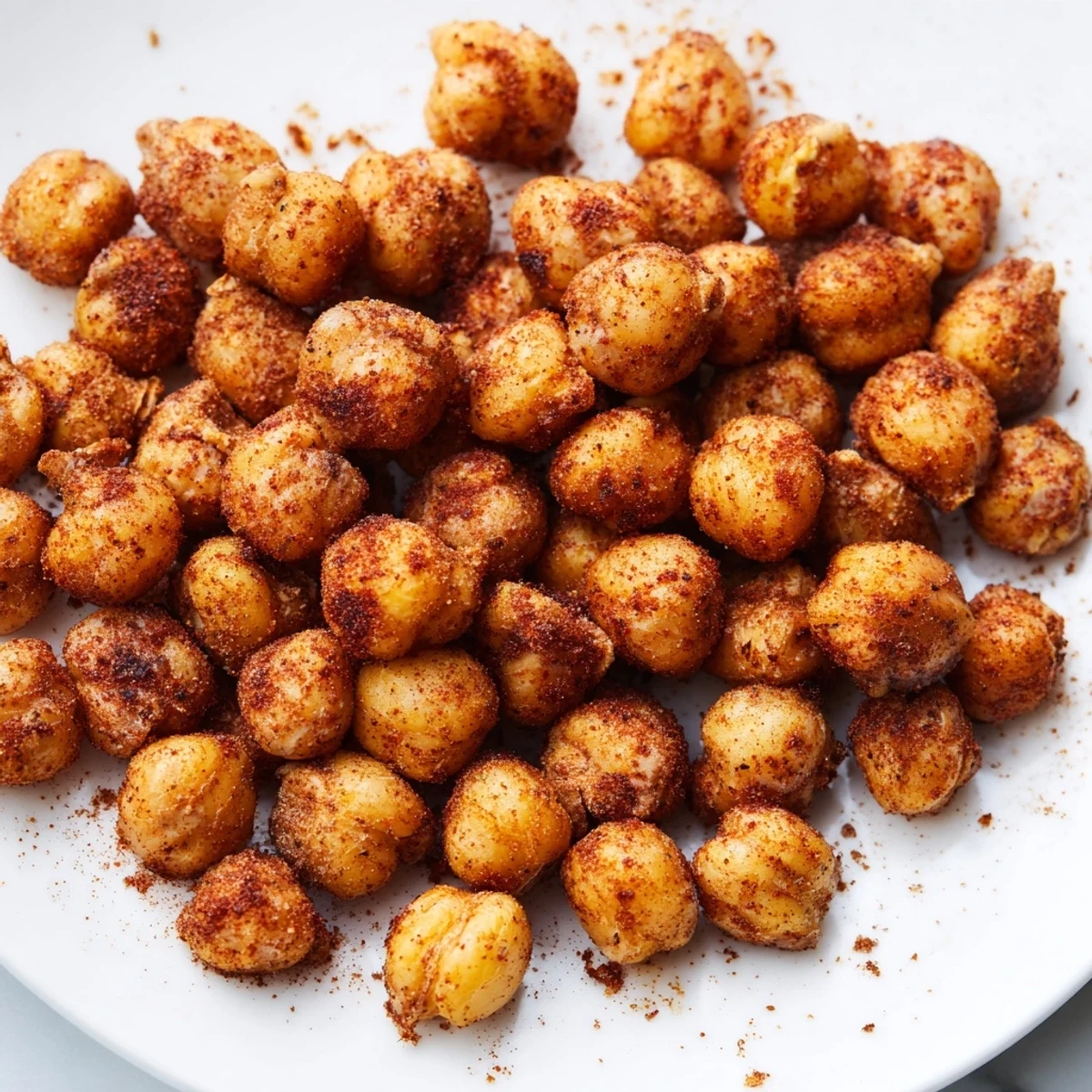 Freshly roasted Crispy Chickpea Snack spread on a baking sheet, perfectly seasoned and vegan, ready to cool and enjoy.