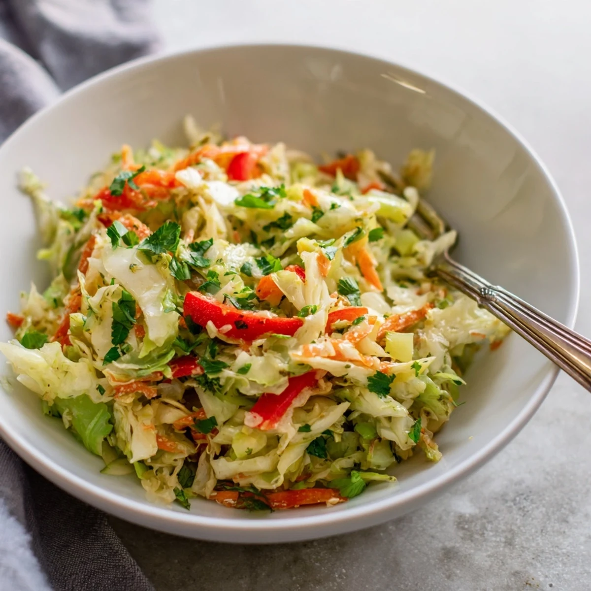 Fork-tender Sauerkraut Slaw tossed in a light apple cider vinaigrette, perfect for pairing with grilled sausages.
