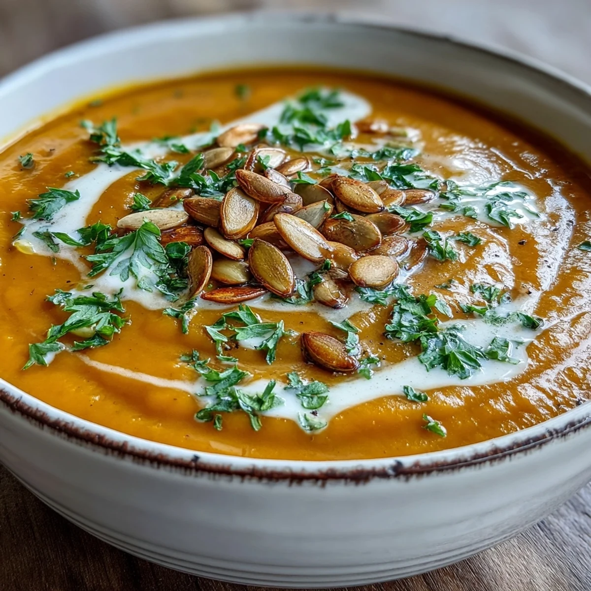 Fresh chives add color to the creamy Pumpkin Soup served with crusty bread.