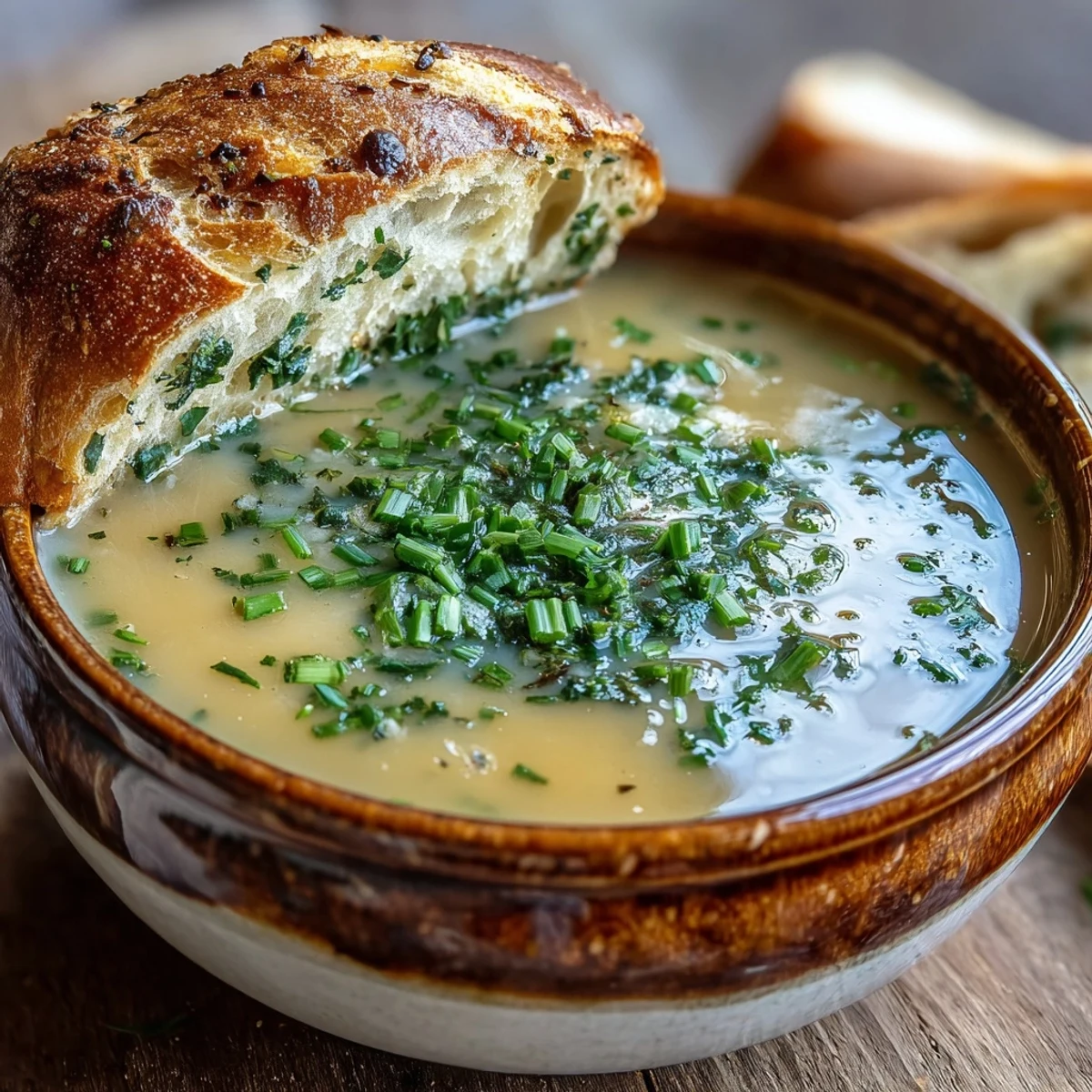 A spoonful of creamy Roasted Garlic and Herb Soup, revealing its velvety texture and rich, savory, herb-infused aroma.