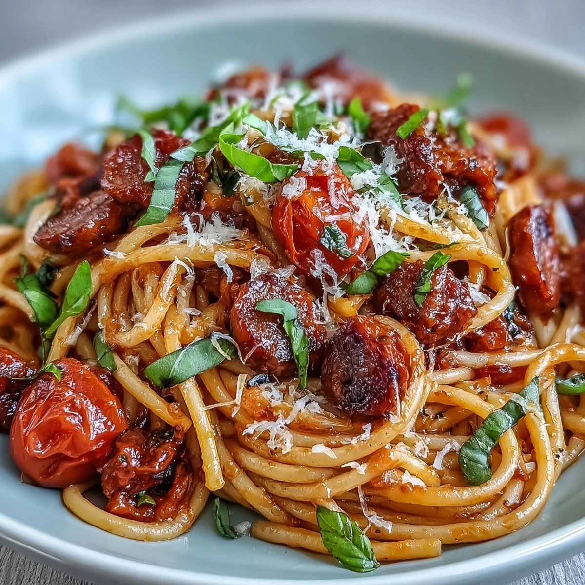 Garlicky Italian Drunken Noodles tossed with tender shrimp, Parmesan, and a rich red wine tomato sauce.