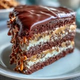 Decadent Father's Day Chocolate Peanut Butter Pretzel Cake, showcasing rich layers.
