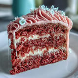 Show-stopping Rosé Velvet Cake layered with creamy frosting and shimmering gold accents.