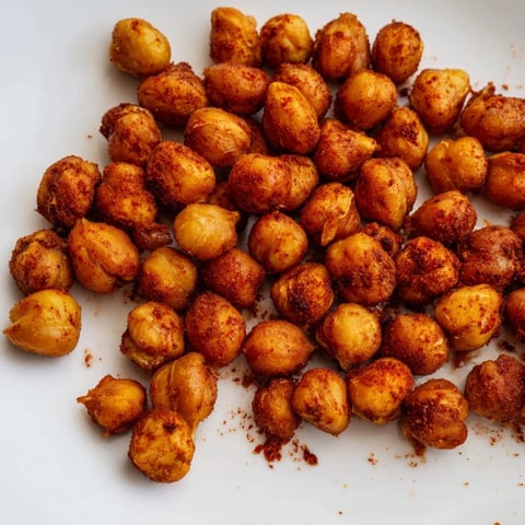 Golden-brown Crispy Chickpea Snack fresh from the oven, tossed with paprika and cumin, served in a rustic white bowl.