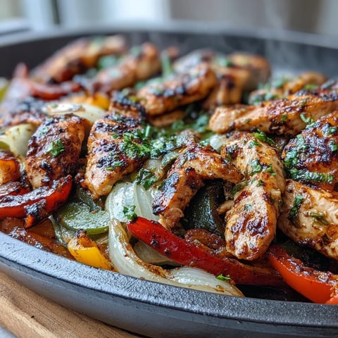 Freshly grilled Easy Chicken Fajitas stuffed with sizzling peppers, onions, and warm flour tortillas.