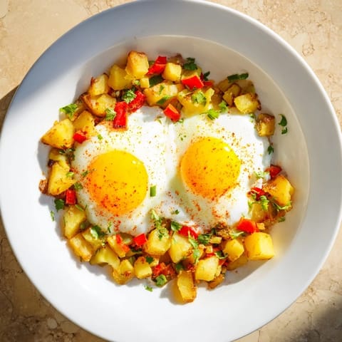 Imagine the savory aroma of this Simple Skillet Egg and Potato Hash, ready in one pan, served warm.
