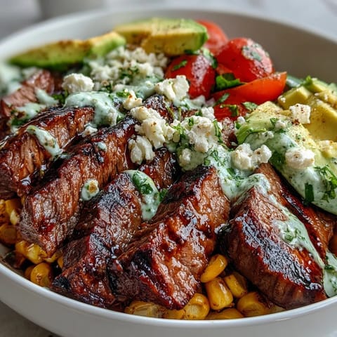 Corn kernels and tender beef mingle with bright cherry tomatoes and red onion in this hearty Tex-Mex dinner bowl. 