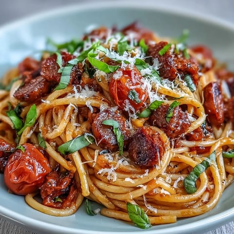 Garlicky Italian Drunken Noodles tossed with tender shrimp, Parmesan, and a rich red wine tomato sauce.