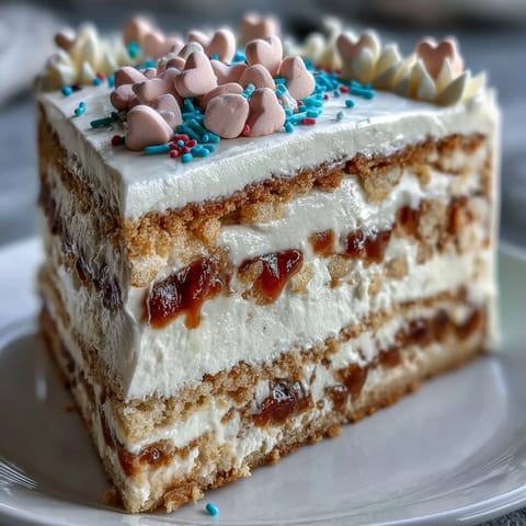 Vibrant conversation hearts and pink whipped frosting decorate the top of this sweet American dessert.