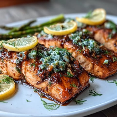 Roasted Marry Me Salmon topped with vibrant green dill and garlic on a baking sheet.