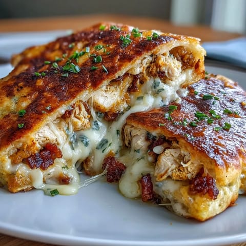 Golden-brown Ranch Crack Chicken Stuffed Naan oozing melted cheddar on a plate.