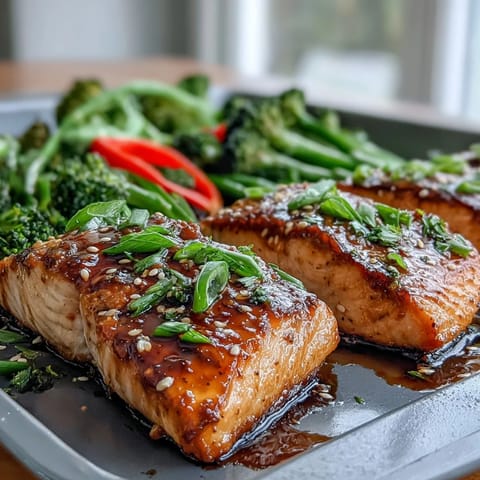 Sheet Pan Teriyaki Salmon with Broccoli and Snap Peas served hot with lime wedges and sesame seeds for a quick, flavorful dinner.