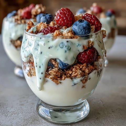 Creamy Greek yogurt, juicy berries, and a nutty granola crumble come together in this quick, healthy parfait perfect for busy mornings.