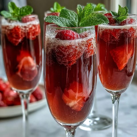 Create your own strawberry mimosas at this interactive brunch bar, featuring fresh fruit, juices, and bubbly for every guest.
