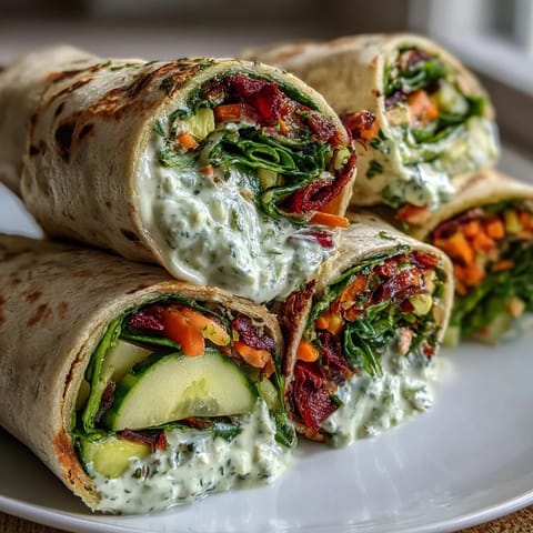Fresh vegetable wraps with creamy lemon aioli, layered with spinach, avocado, and crisp bell peppers for a vibrant picnic lunch.  