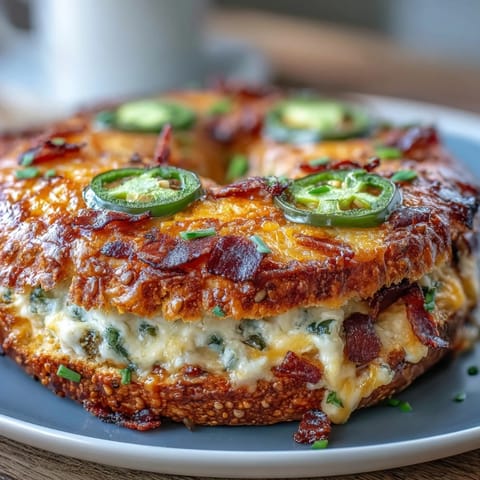 Chewy high-protein bagels packed with sharp cheddar and spicy jalapeños, baked golden and topped with bubbling cheese.  
