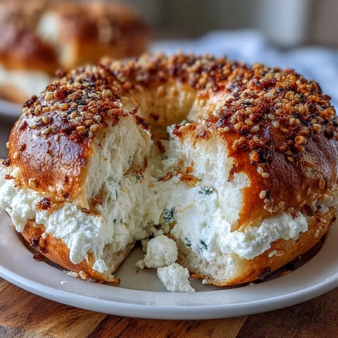 Fluffy cottage cheese bagels with golden crust, topped with everything seasoning and ready for a protein-packed breakfast.  